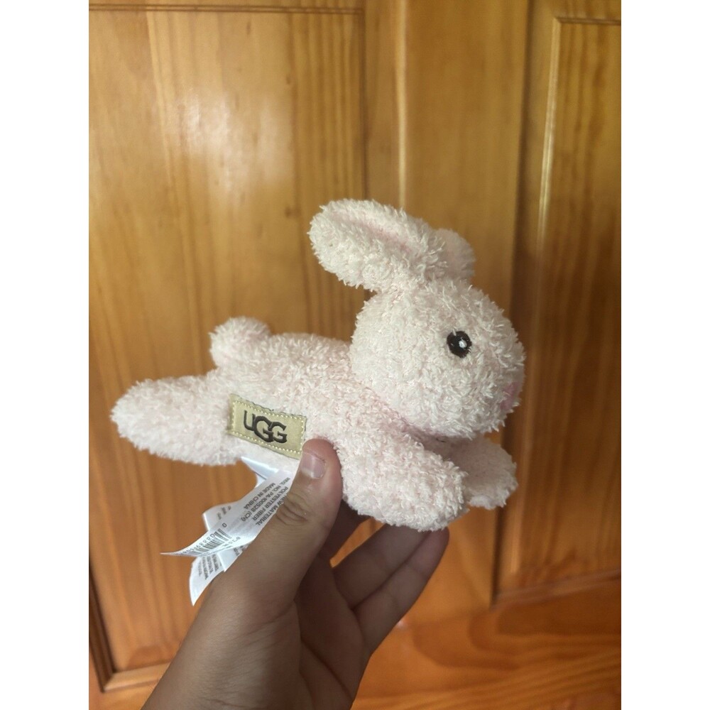 Ugg Pink Plush Bunny Baby Toy Rattle Baby Girl Nursery Decor